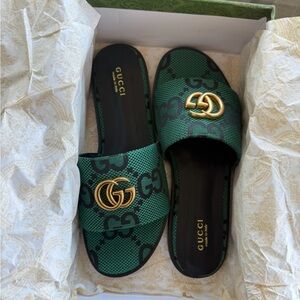 Double G Monogram Slides Emerald Green EU 39 / US 8 NIB Gucci Vibes Resort Glam
